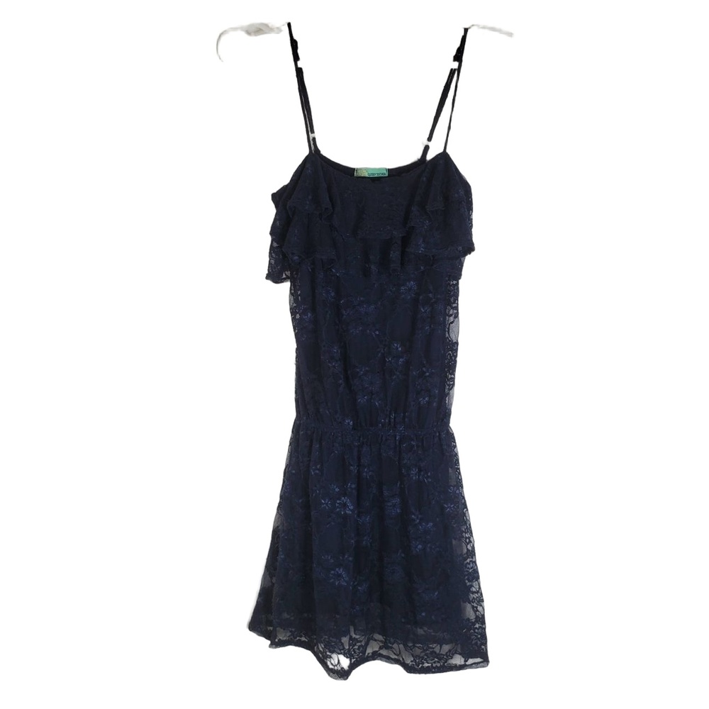 Queen Esther Lace Navy Blue Elastic Waist Mini Dress Size Small‎